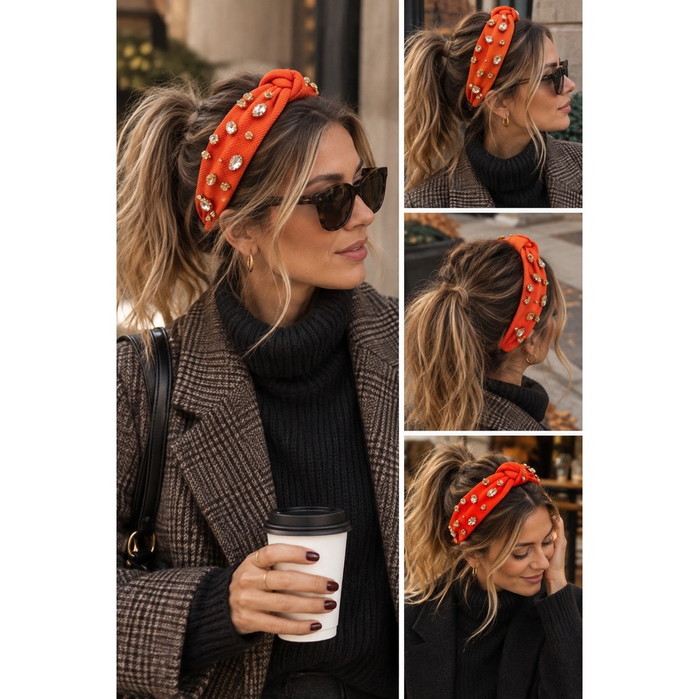 Crystals headband Vivid bright summer orange jewel Embellished Orange hair style
